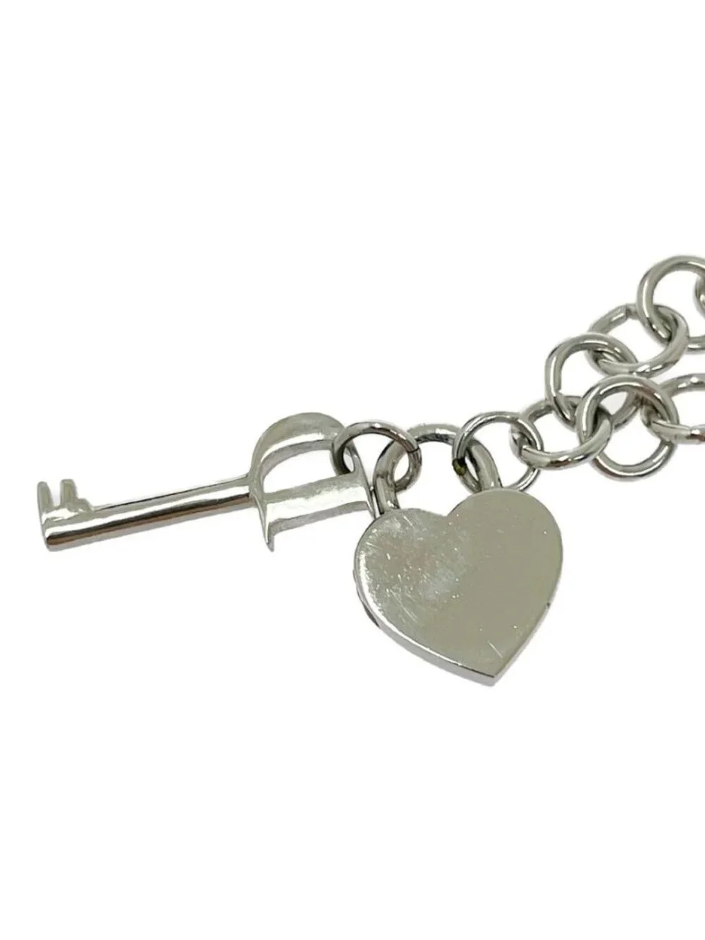 Dior Metal Rhinestone Heart Padlock Key Necklace Silver